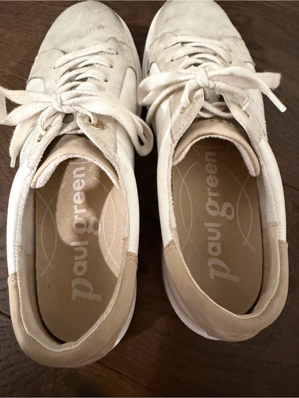 Paul Green White and Beige Suede Lace-Up Sneakers